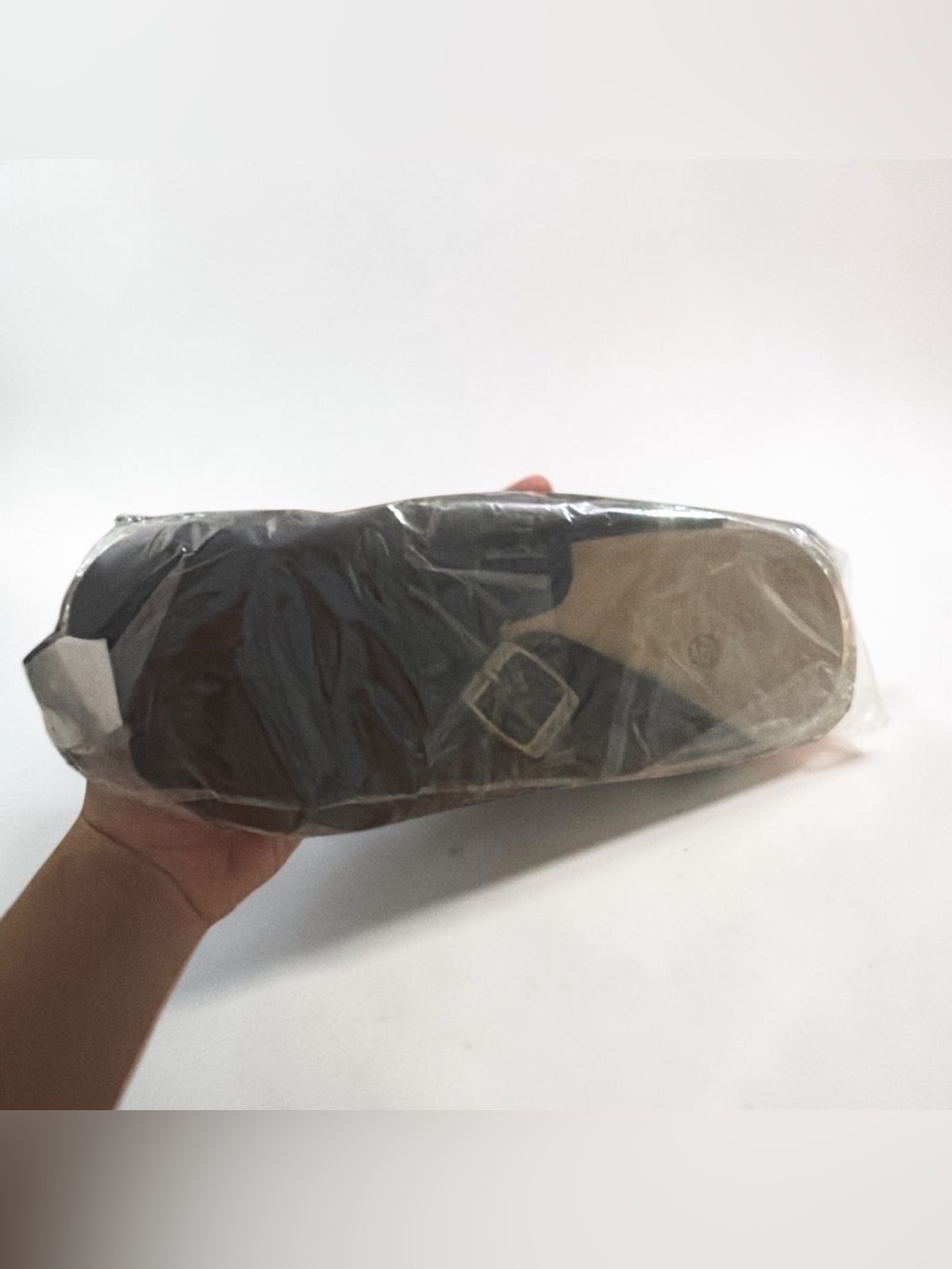 Black Slide Sandal with Square Buckle